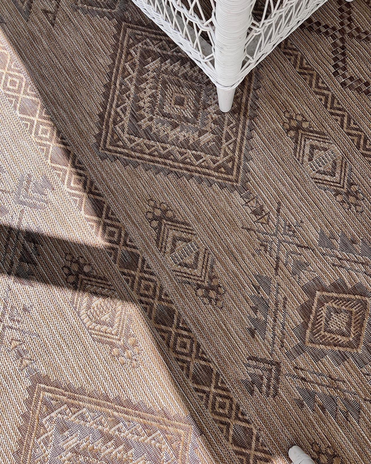 Takha Brown and Beige Tribal Flatweave Indoor Outdoor Rug