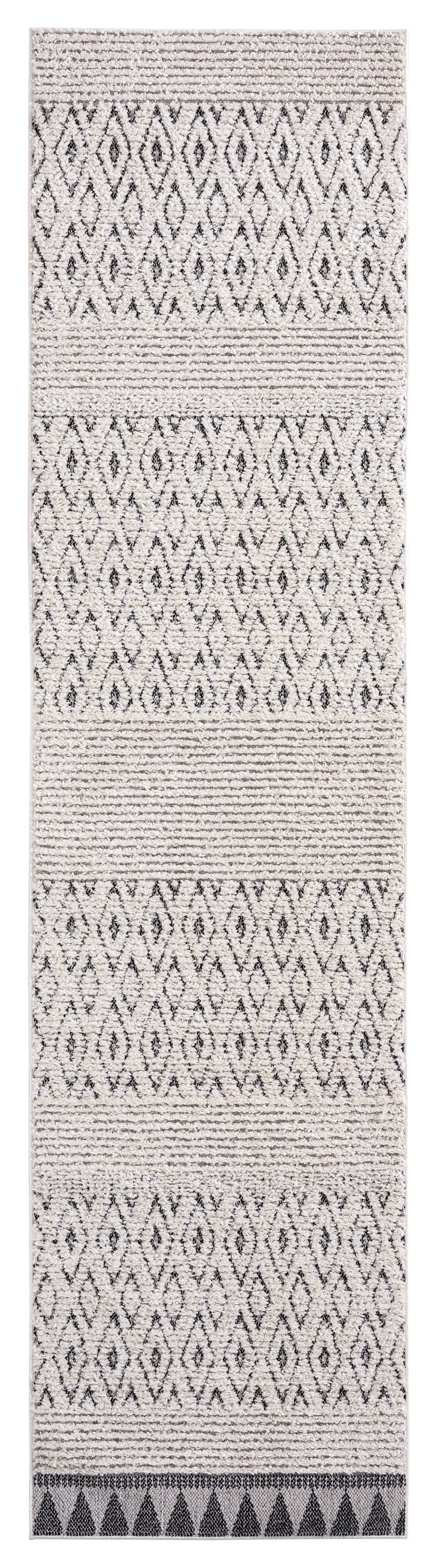 Talia Ivory Black Tribal Textured Runner Rug