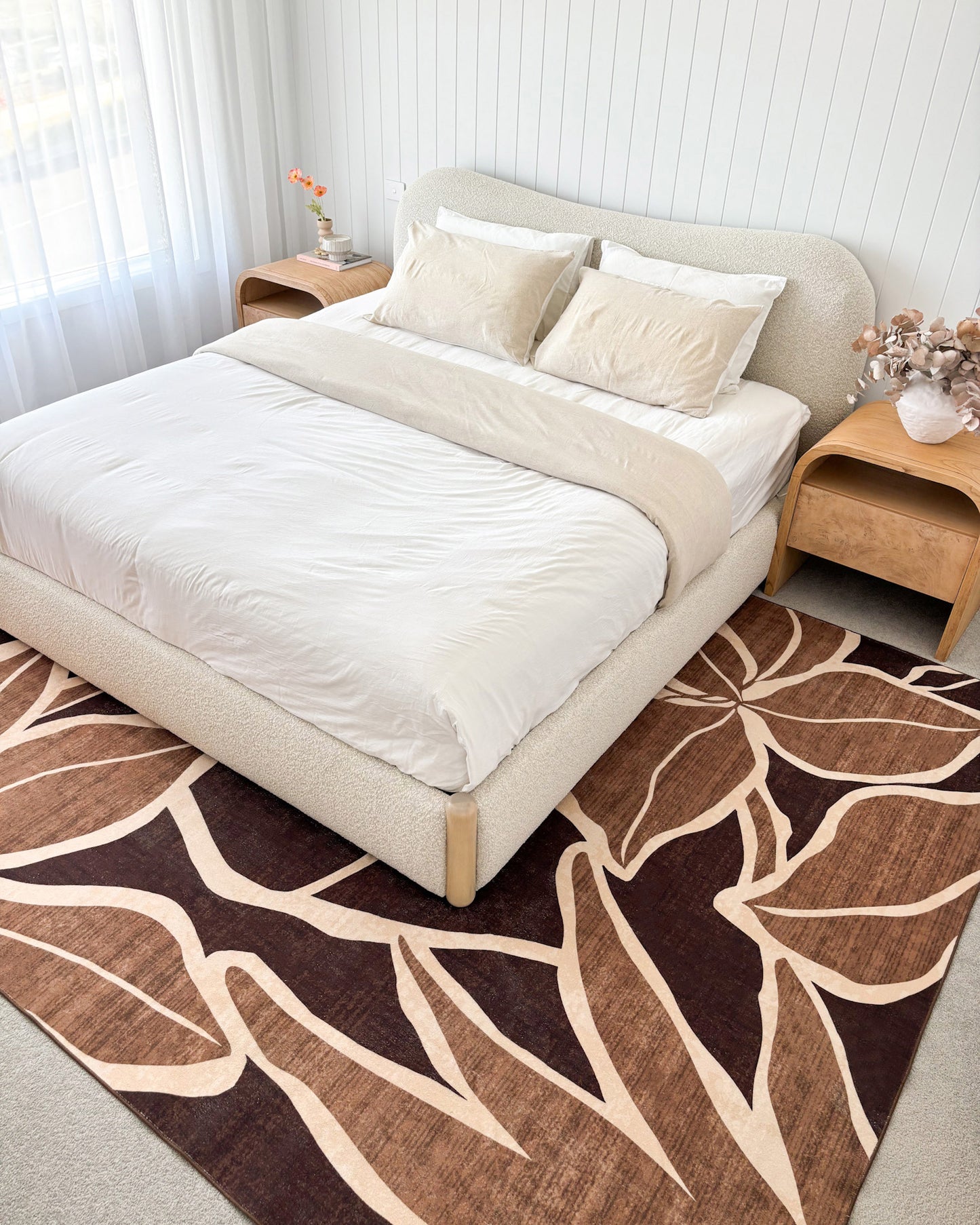 Tamika Brown and Rust Botanical Washable Rug