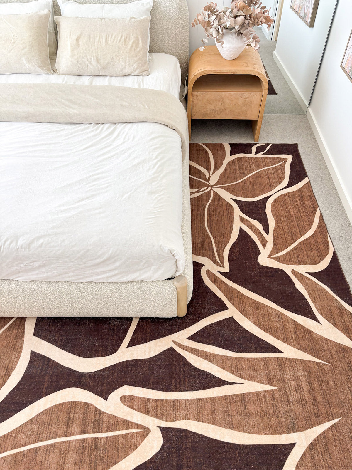 Tamika Brown and Rust Botanical Washable Rug