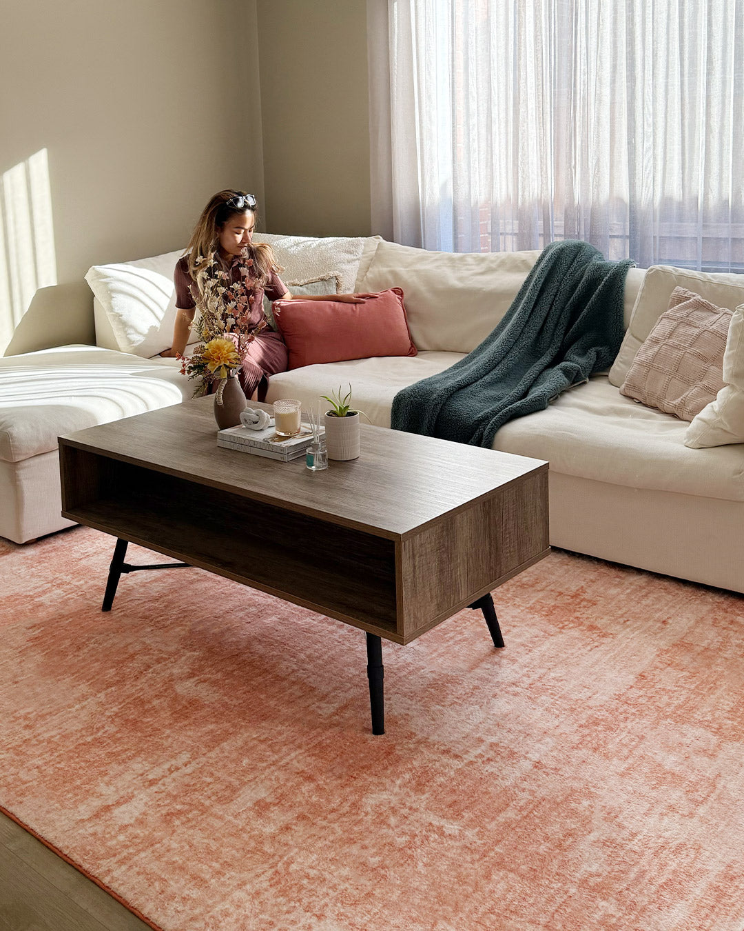 Tammy Pink Coral Minimal Washable Rug