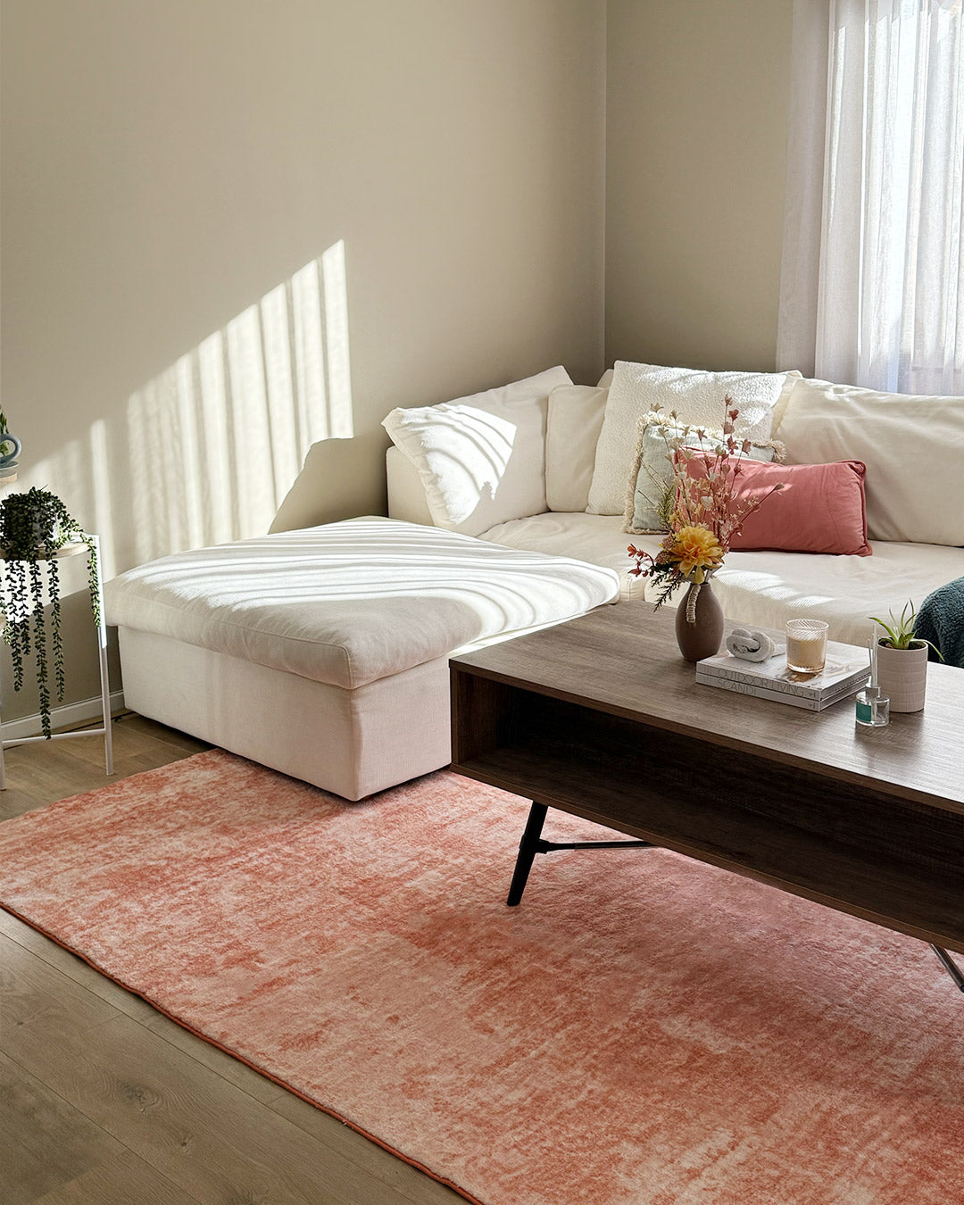 Tammy Pink Coral Minimal Washable Rug