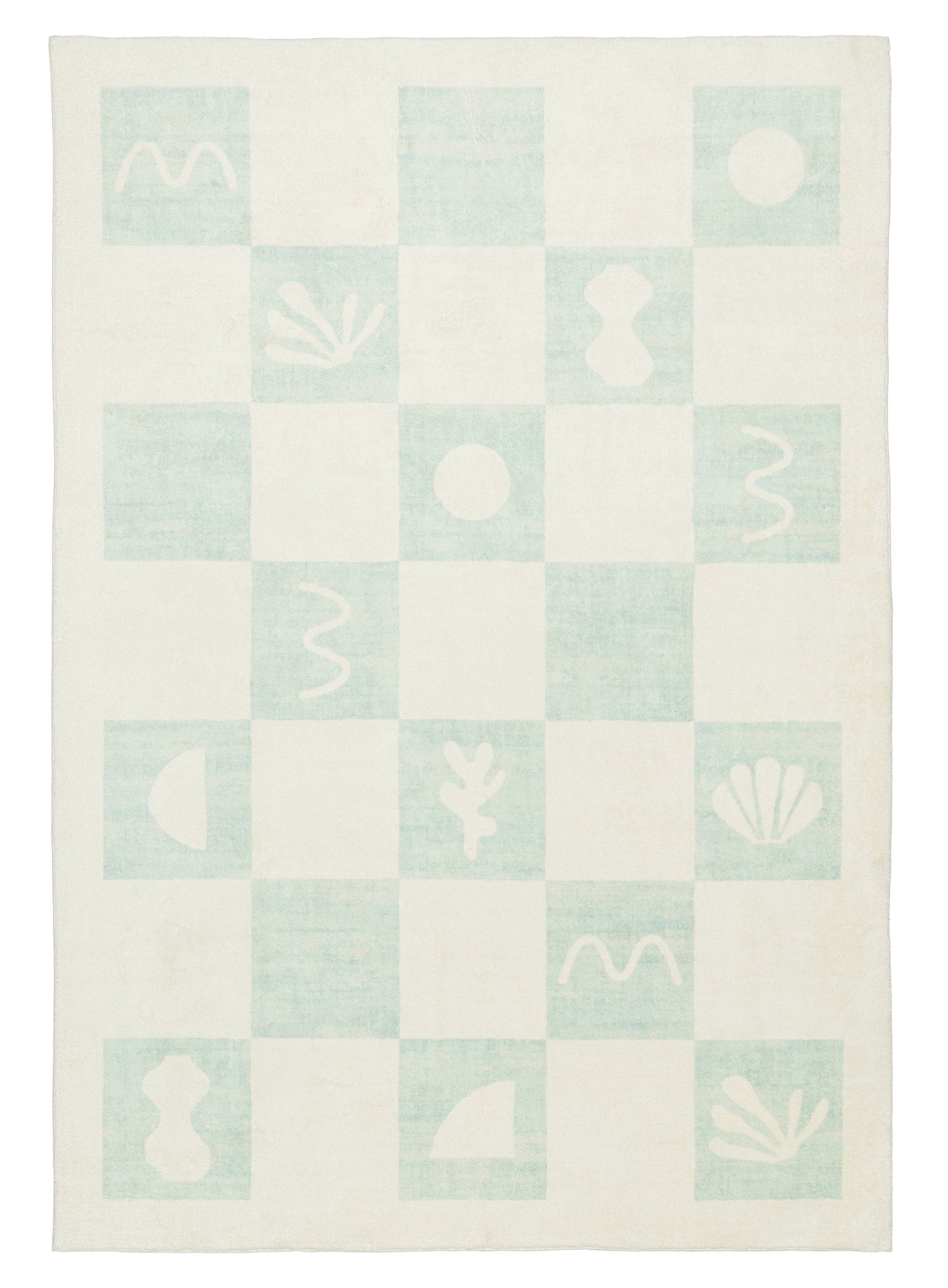 Tara Blue and Cream Checkered Washable Rug