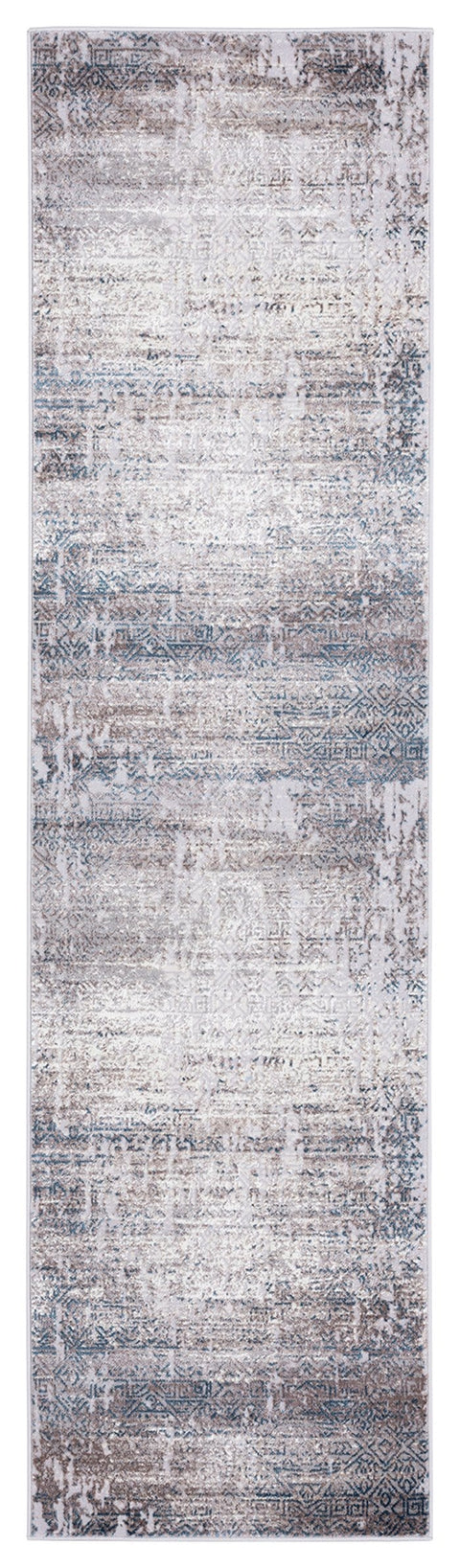 Tatara Grey Brown And Blue Distressed Tribal Runner Rug *NO RETURNS UNLESS FAULTY