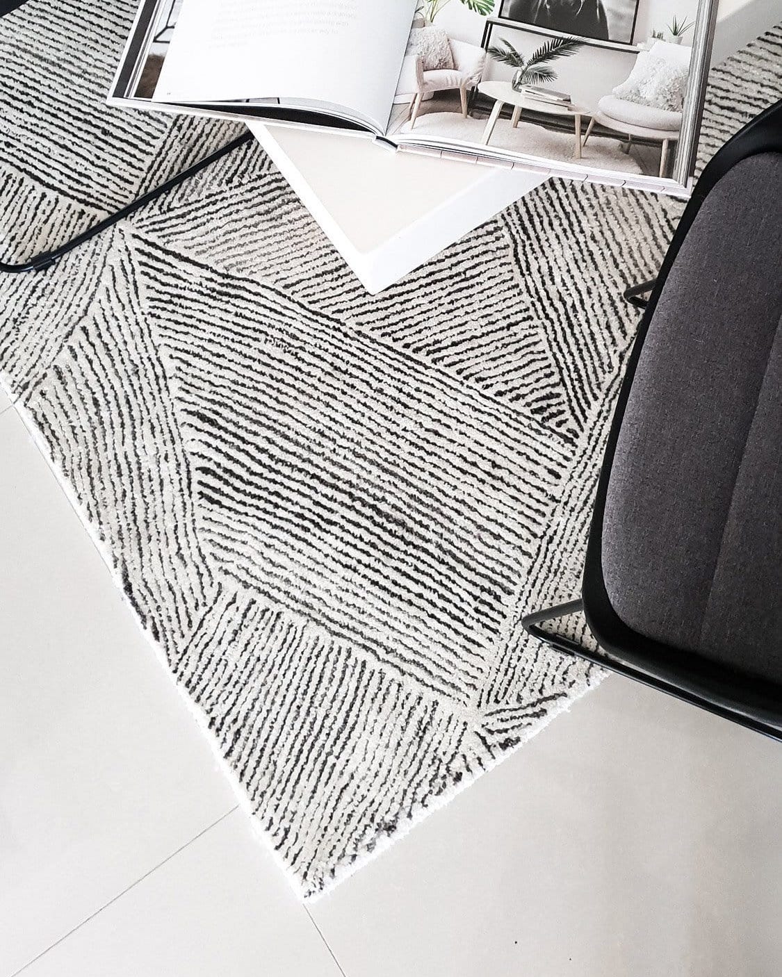 Tilde Charcoal and Ivory Striped Modern Wool Rug