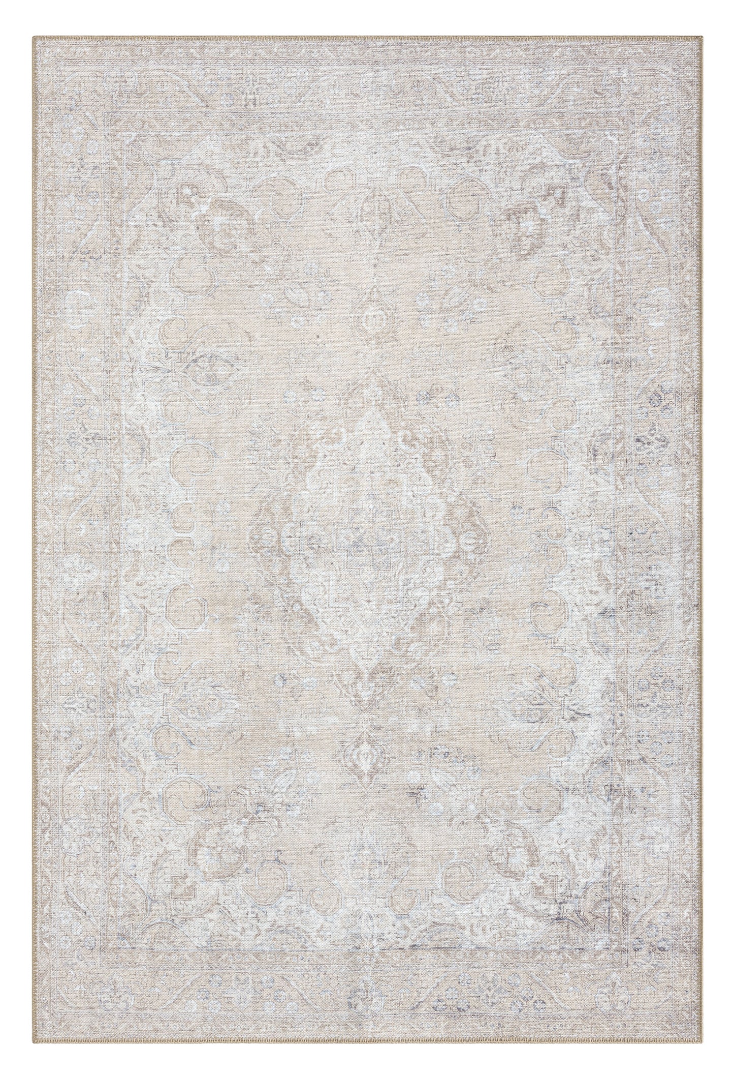 Tinka Beige and Grey Traditional Distressed Washable Rug