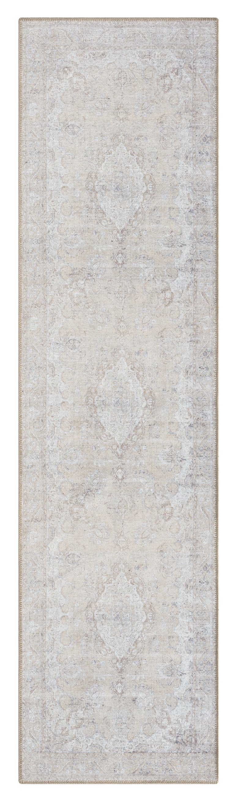 Tinka Beige and Grey Traditional Distressed Washable Runner Rug
