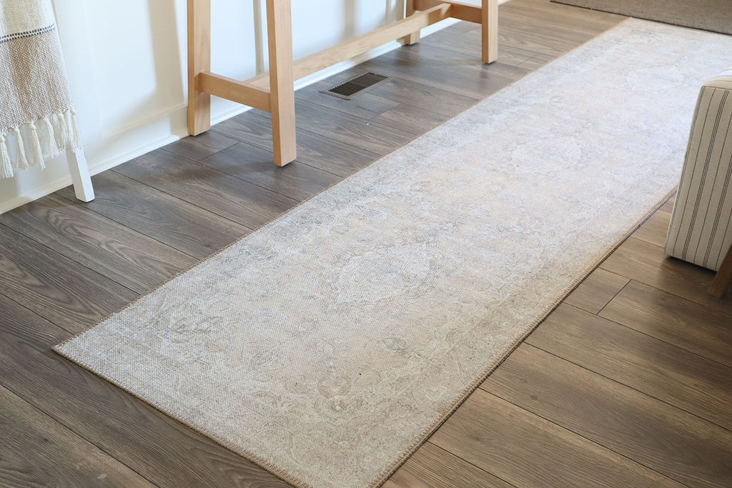 Distressed Runner Rugs Tinka Beige and Grey Traditional Distressed Washable Runner Rug