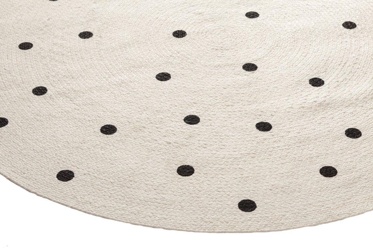 Totit Beige and Black Spotted Round Jute Rug
