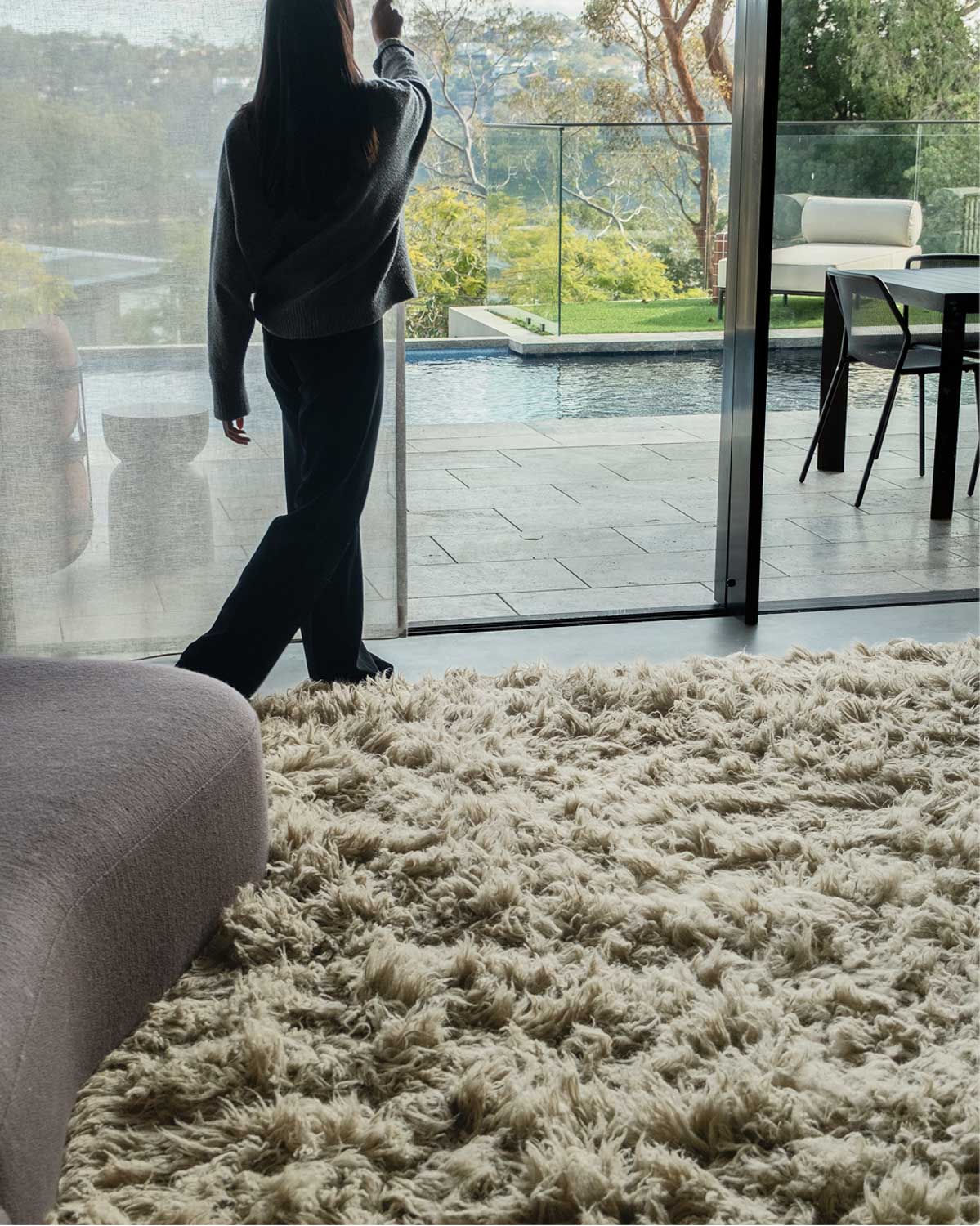 Varessa Green Deep Pile Wool Shag Rug