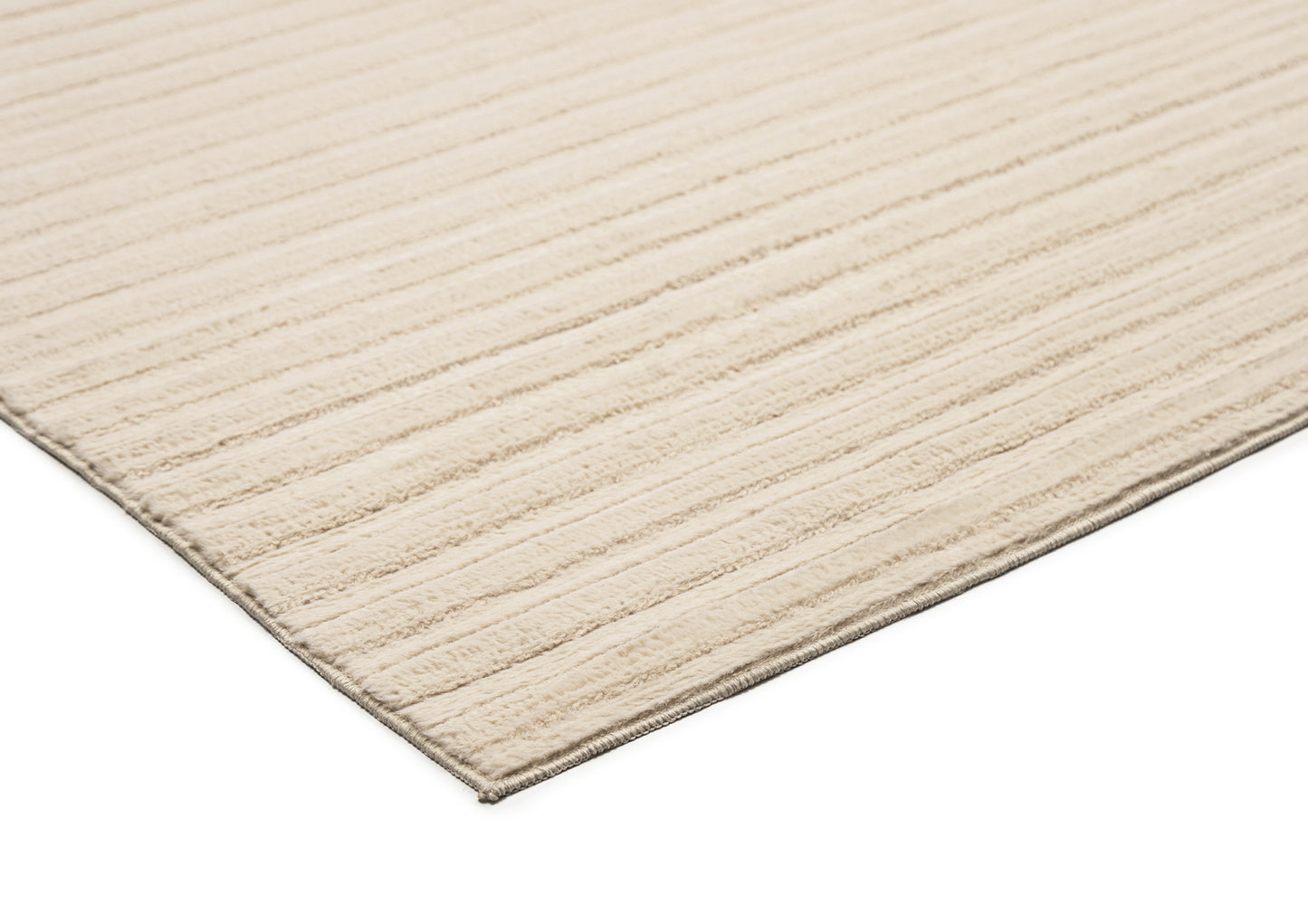 Veluz Cream Striped Washable Faux Fur Rug