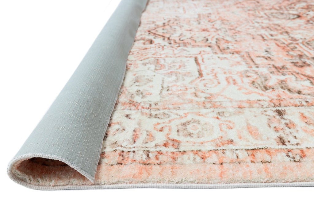 Veronique Rug Veronique Peach and Brown Distressed Washable Rug