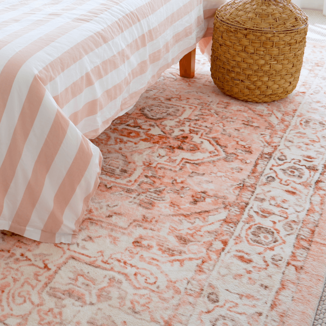 Veronique Peach and Brown Distressed Washable Rug