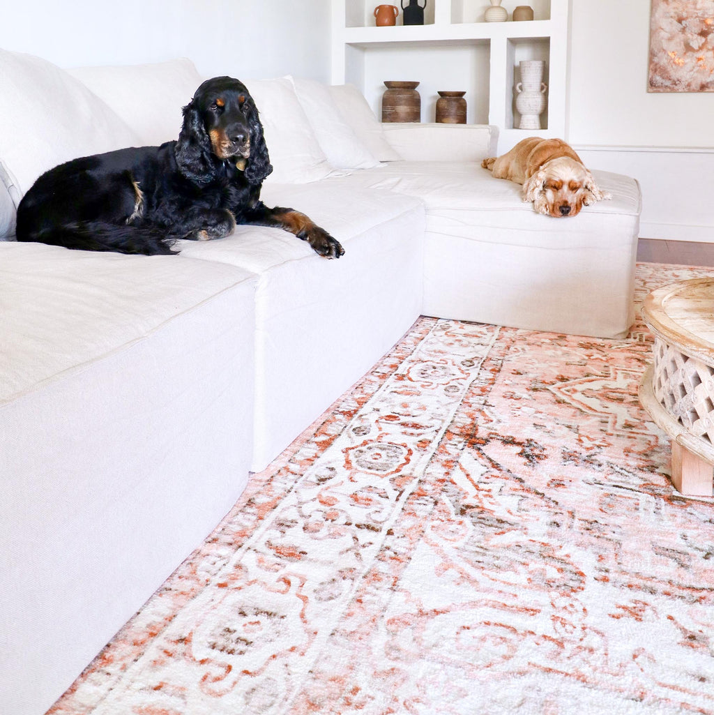 Veronique Rug Veronique Peach and Brown Distressed Washable Rug