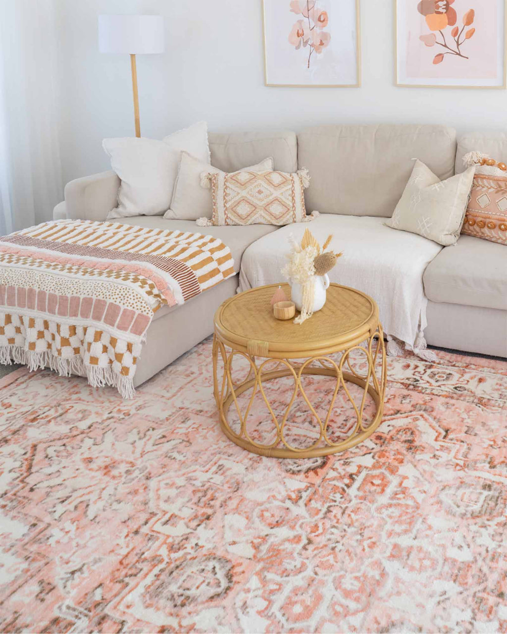 Veronique Rug Veronique Peach and Brown Distressed Washable Rug