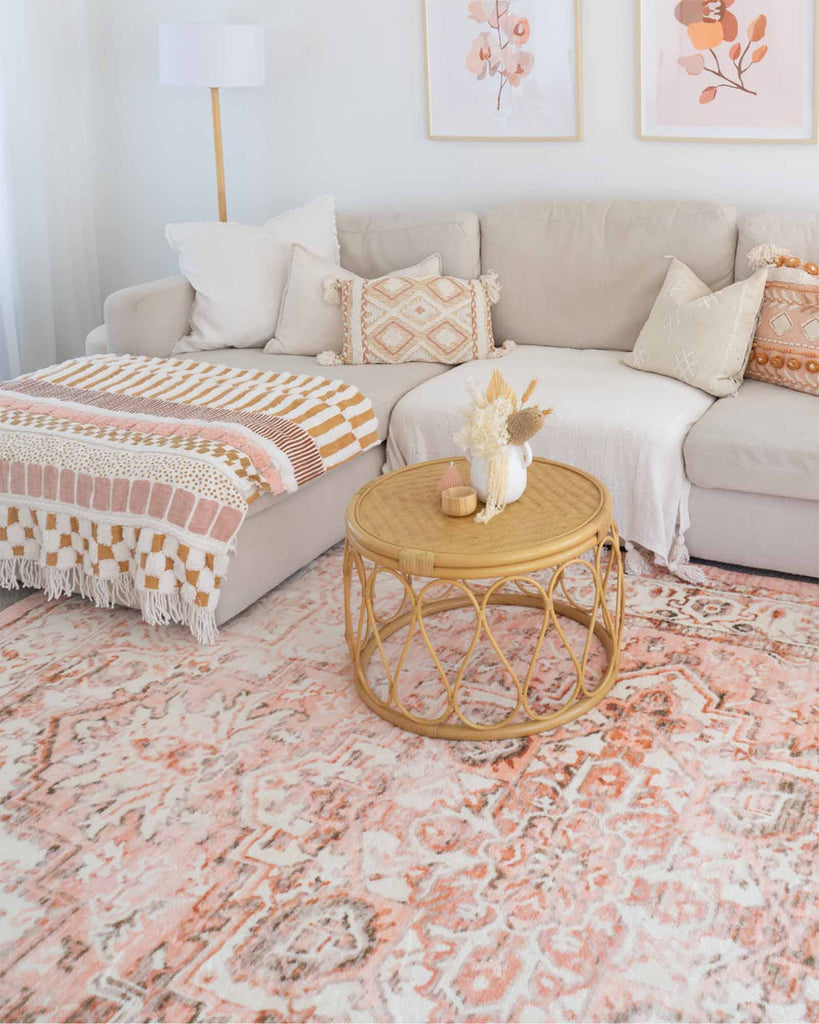 Veronique Peach and Brown Distressed Washable Rug