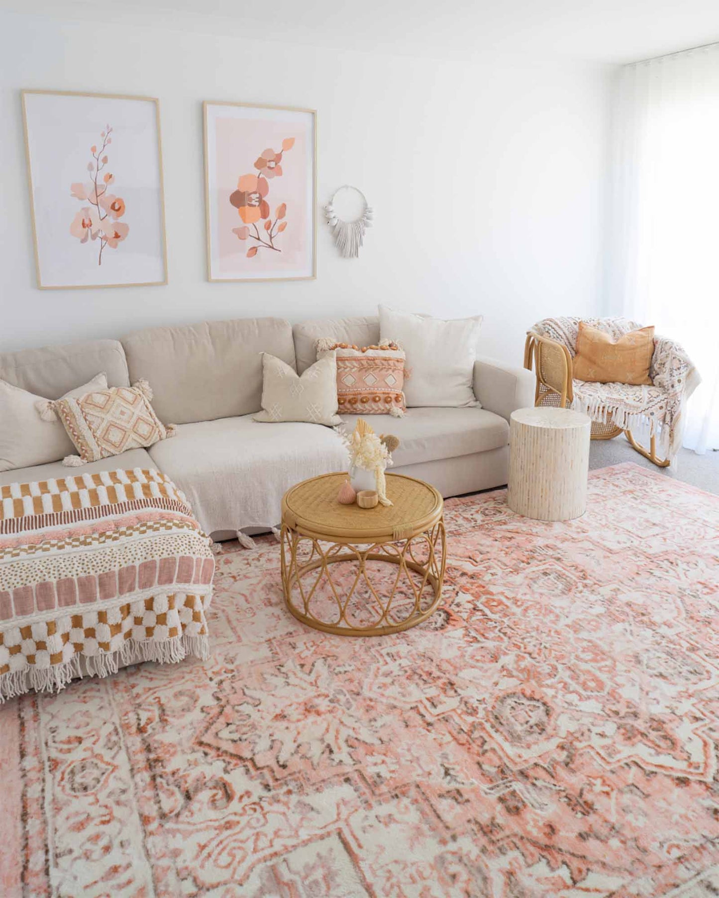 Veronique Peach and Brown Distressed Washable Rug