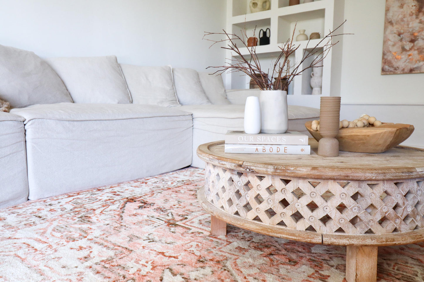 Veronique Peach and Brown Distressed Washable Rug