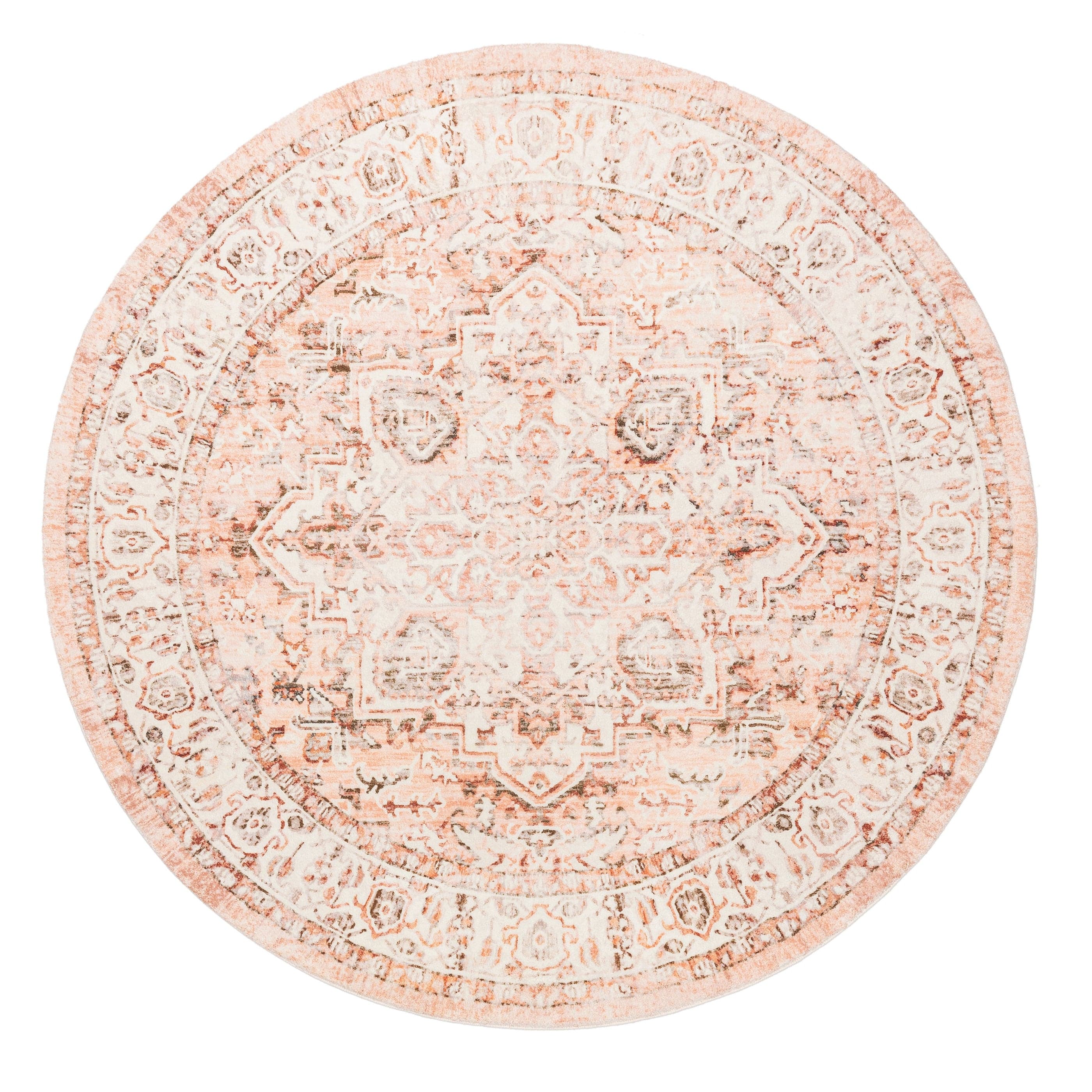 Veronique Rug Veronique Peach and Brown Distressed Washable Round Rug