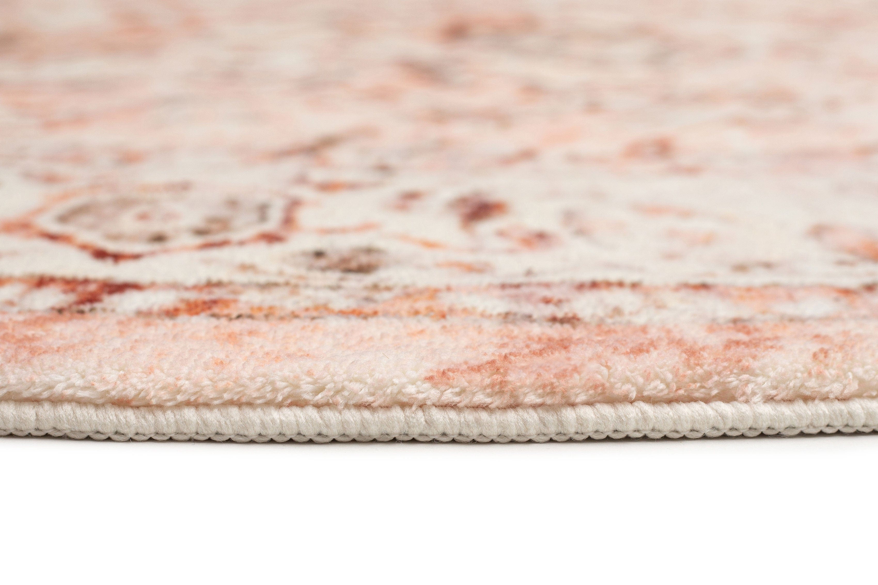 Veronique Rug Veronique Peach and Brown Distressed Washable Round Rug