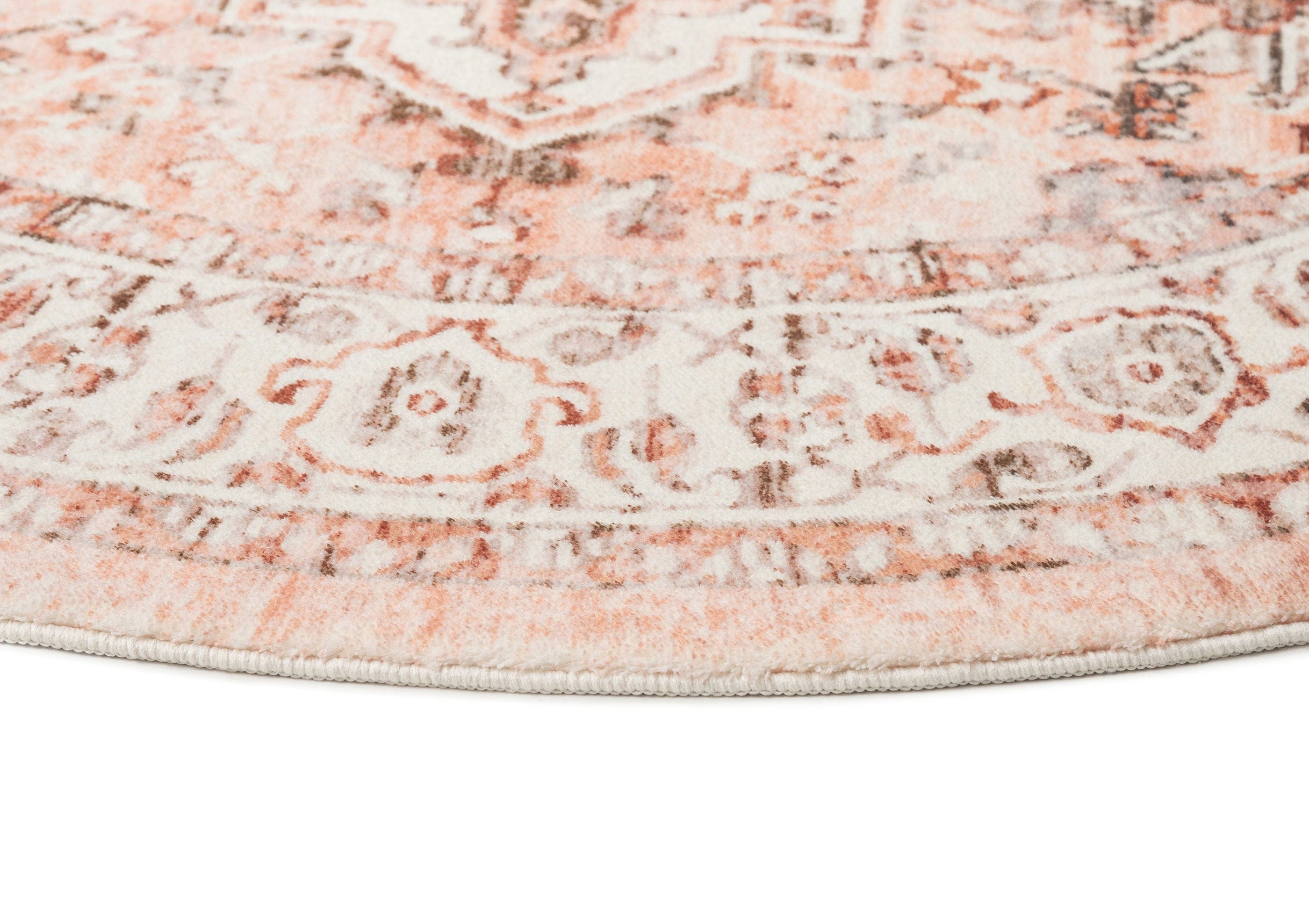 Veronique Rug Veronique Peach and Brown Distressed Washable Round Rug