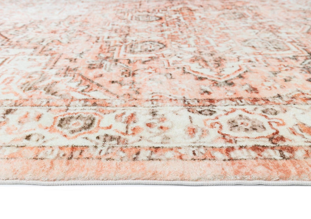 Veronique Rug Veronique Peach and Brown Distressed Washable Rug