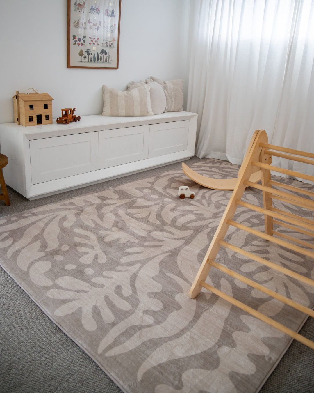 Viki Grey Beige Leaves Rollie Pollie Playmat