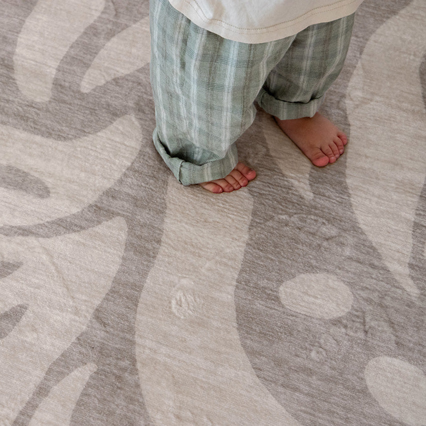 Viki Grey Beige Leaves Rollie Pollie Round Playmat