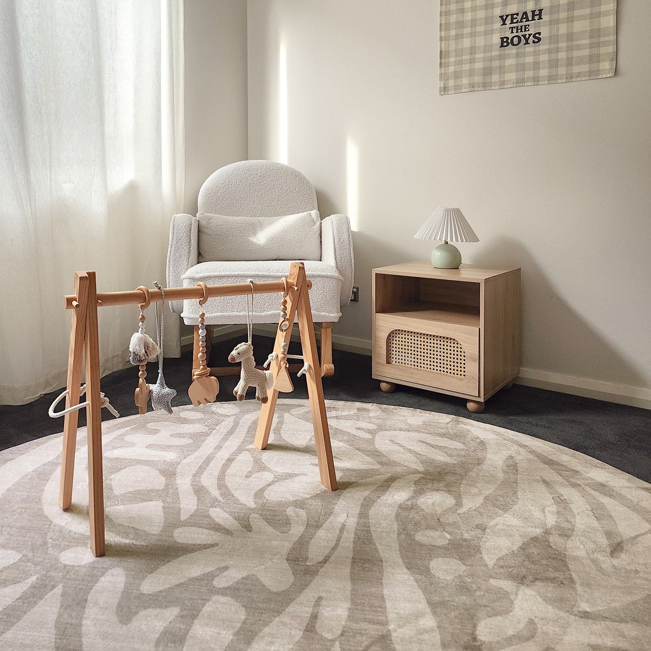 Viki Grey Beige Leaves Rollie Pollie Round Playmat