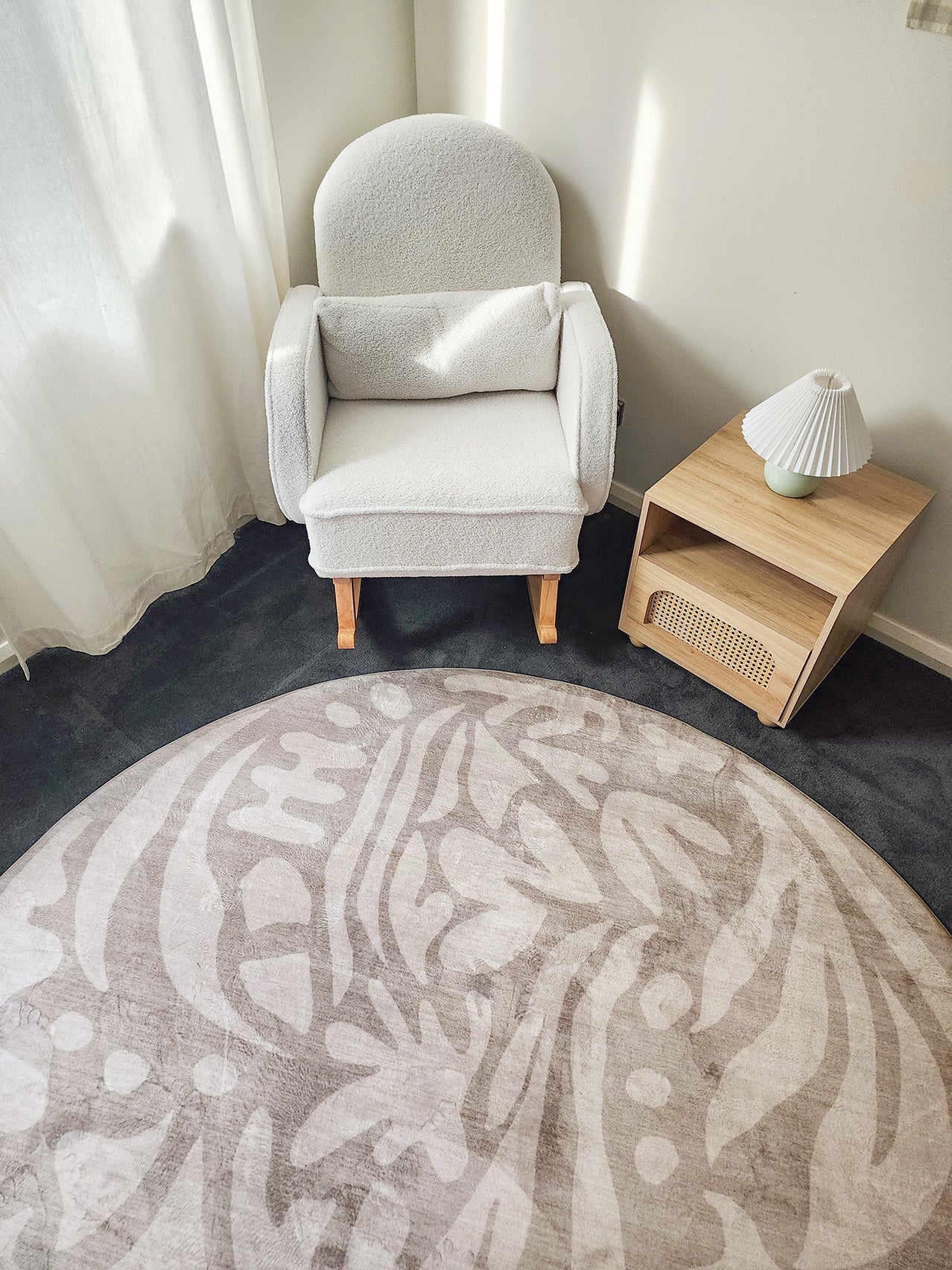 Viki Grey Beige Leaves Rollie Pollie Round Playmat