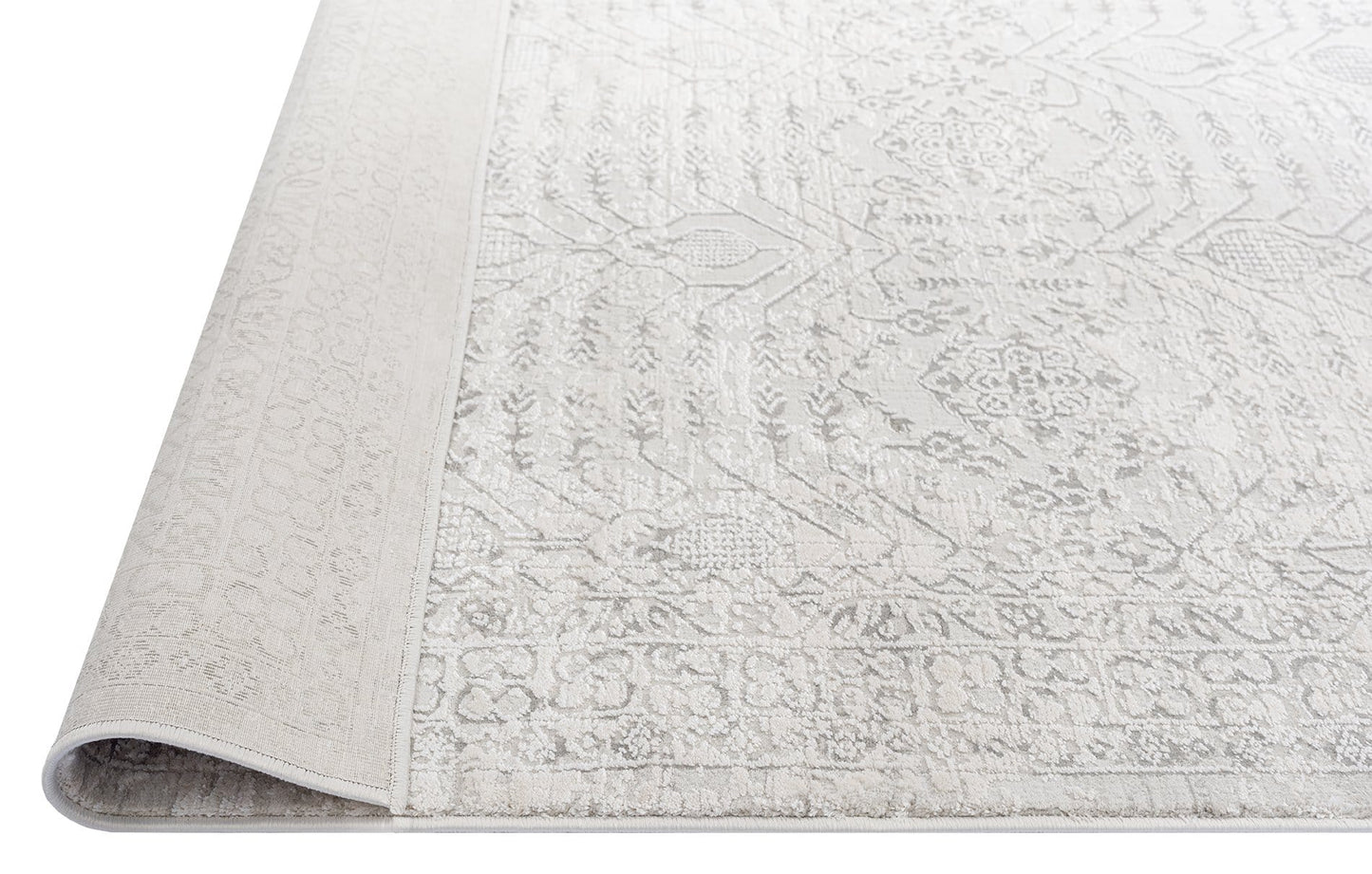 Wilamina Grey and Ivory Distressed Floral Rug