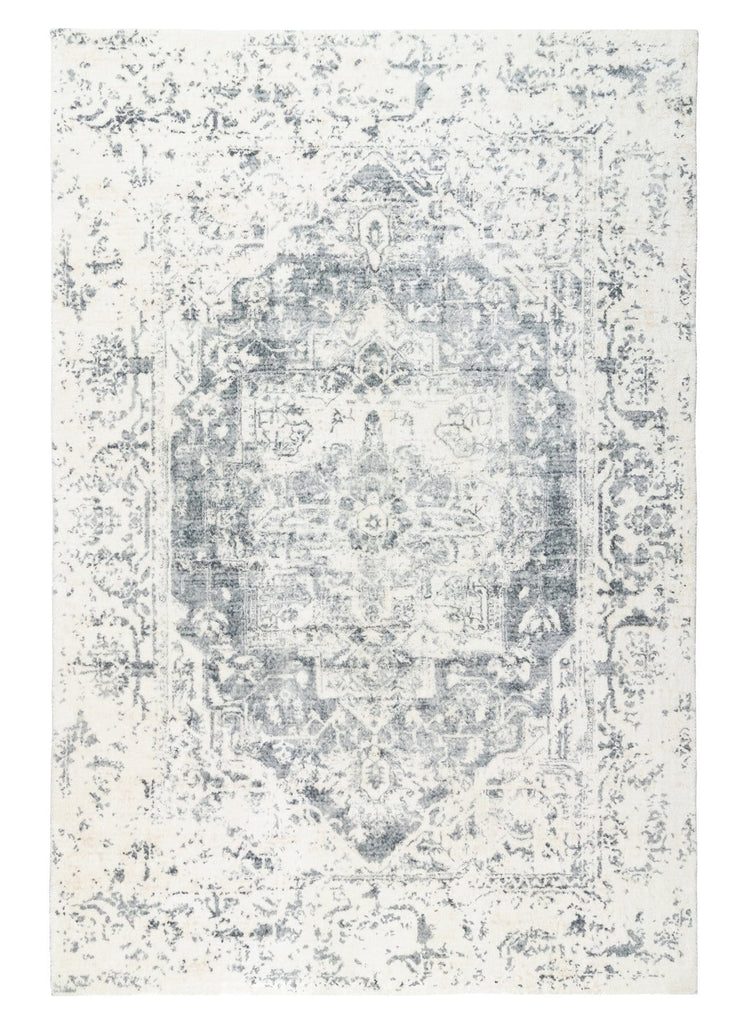 Yelina Cream and Grey Distressed Washable Rug