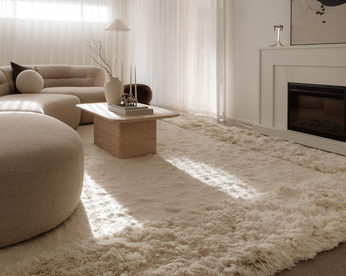 Yosefa Natural Cream Rectangular Shag Rug