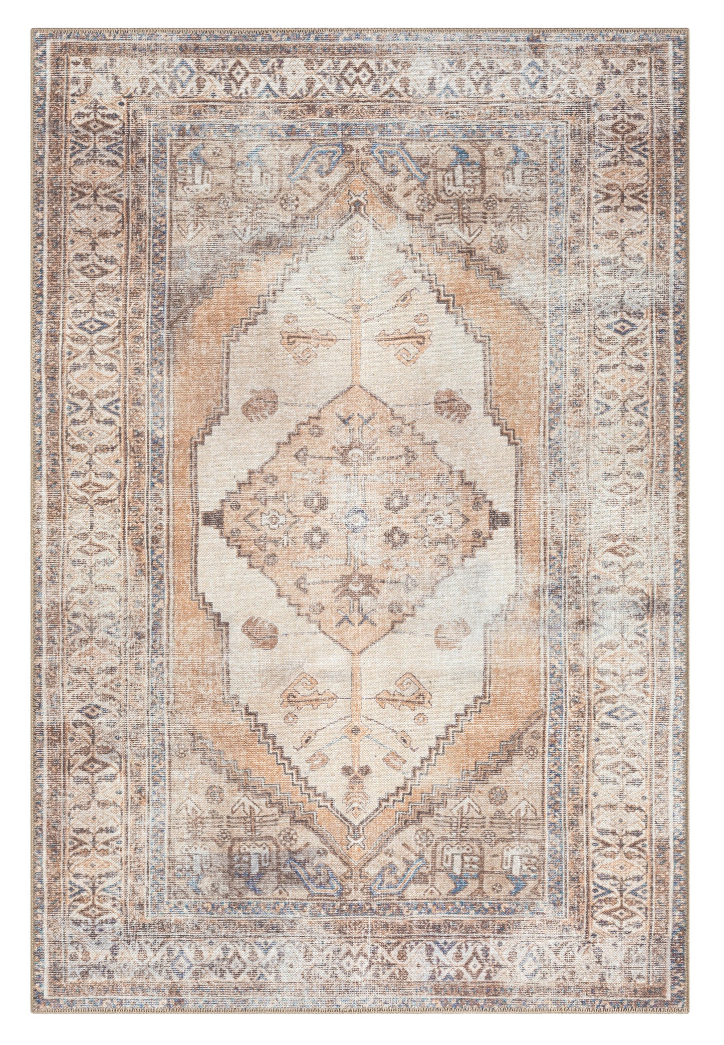 Yvana Brown and Beige Traditional Distressed Washable Rug