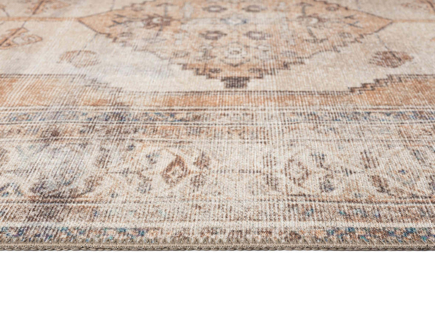 Yvana Brown and Beige Traditional Distressed Washable Rug