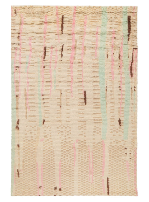 Zahari Pink and Green Abstract Tribal Wool Rug