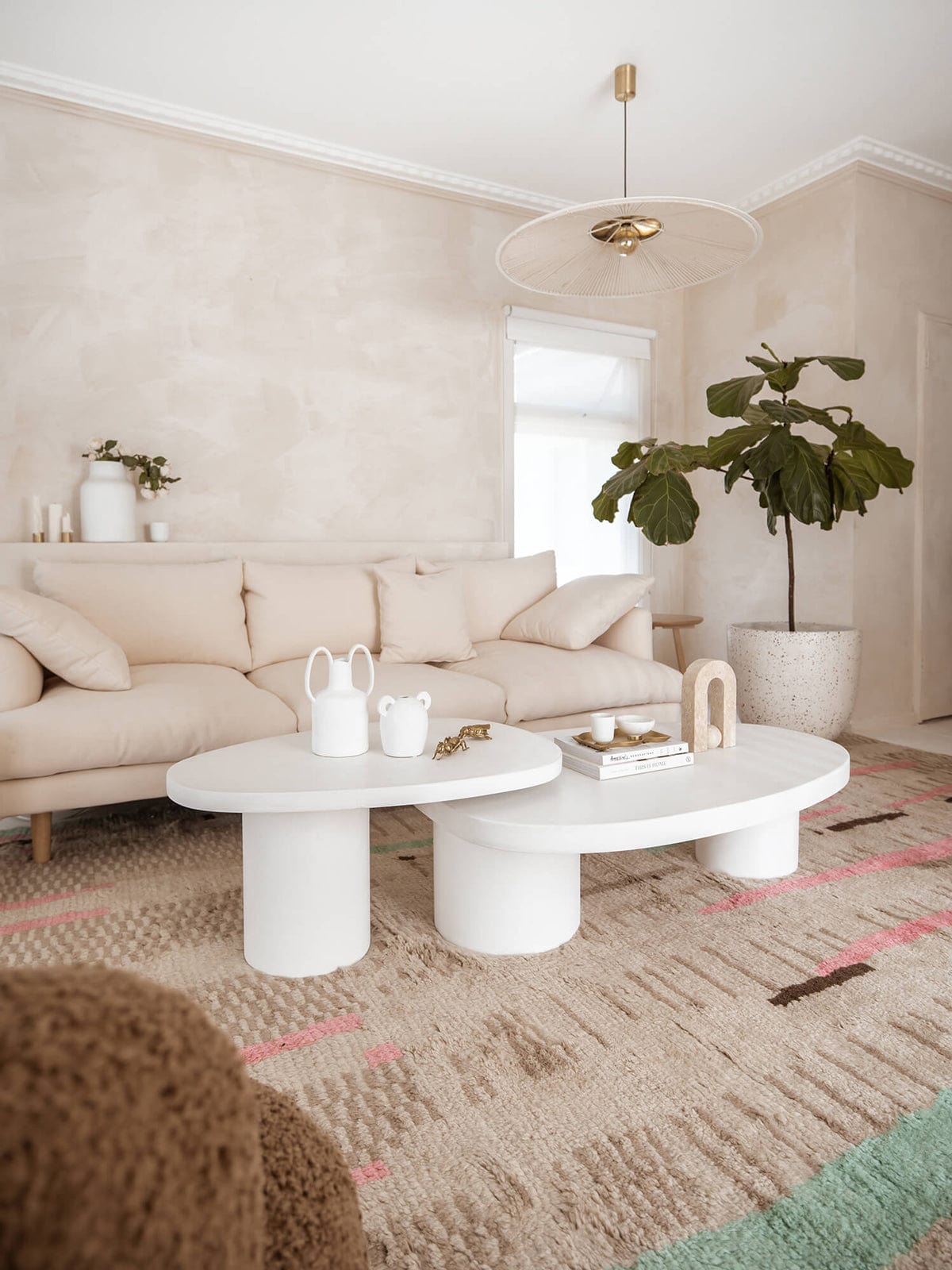 Zahari Pink and Green Abstract Tribal Wool Rug