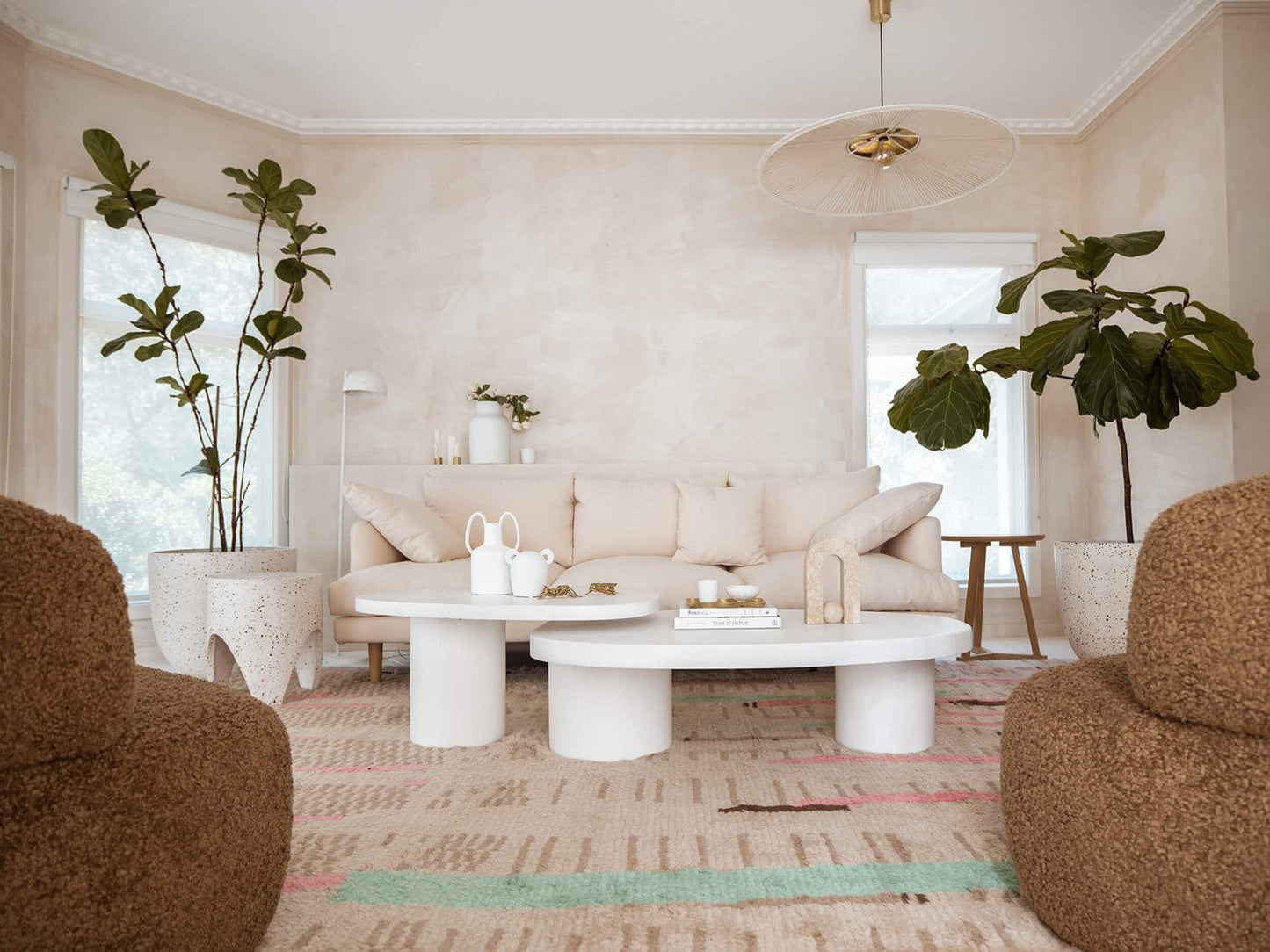 Zahari Pink and Green Abstract Tribal Wool Rug