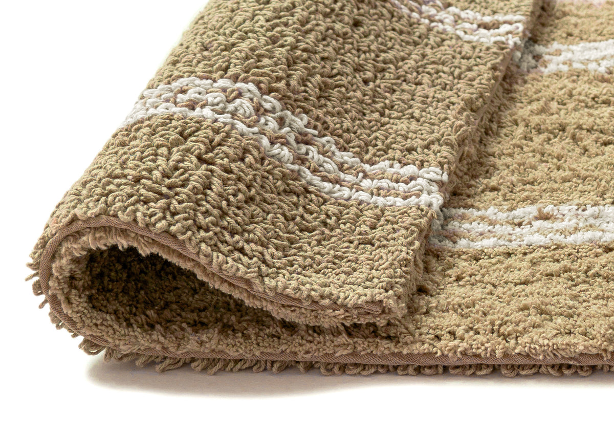 Zaina Beige and Cream Stripe Cotton Bath Mat