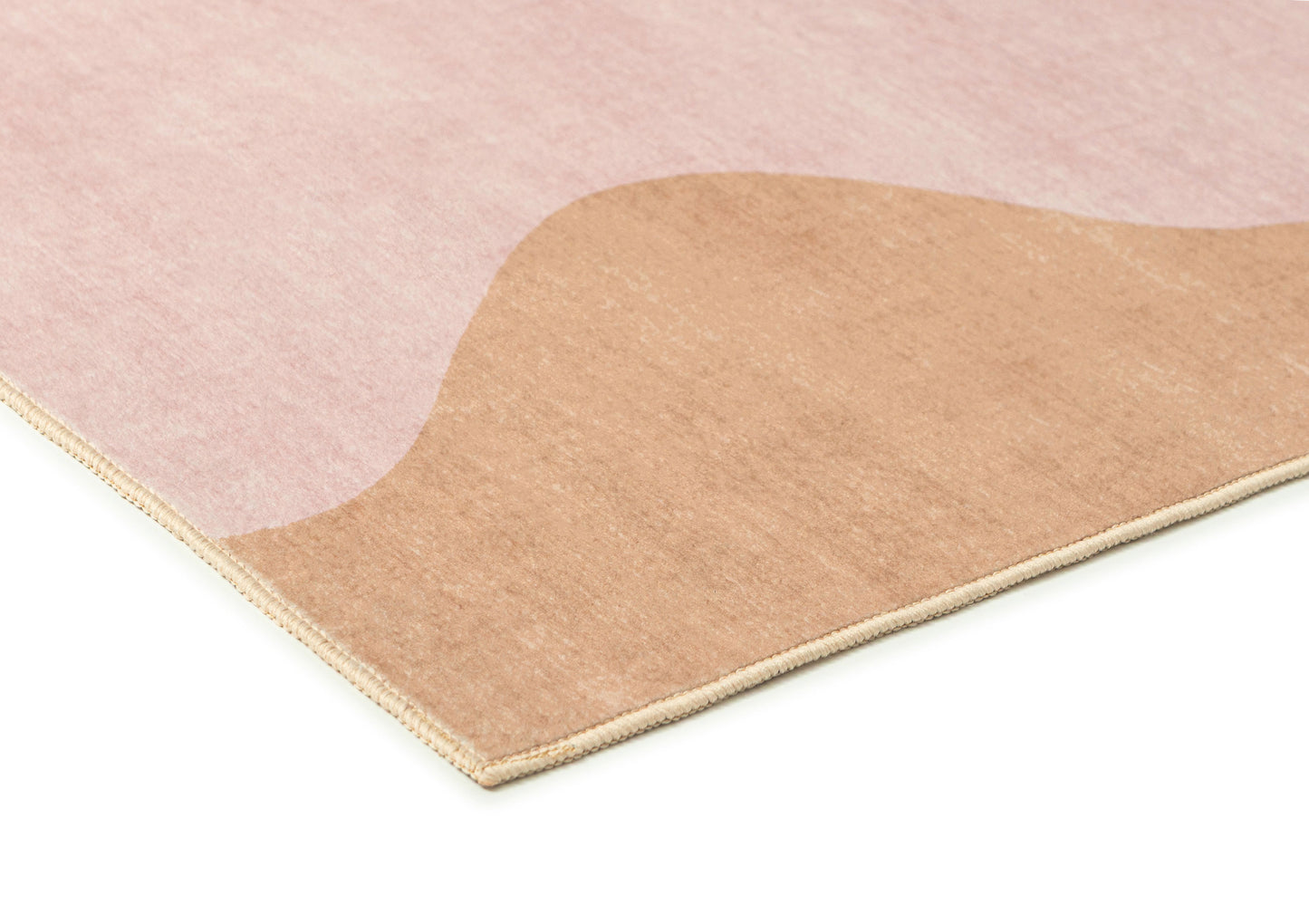 Zamora Beige and Pink Wave Washable Rug