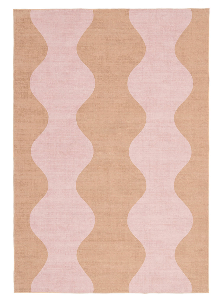 Zamora Beige and Pink Wave Washable Rug