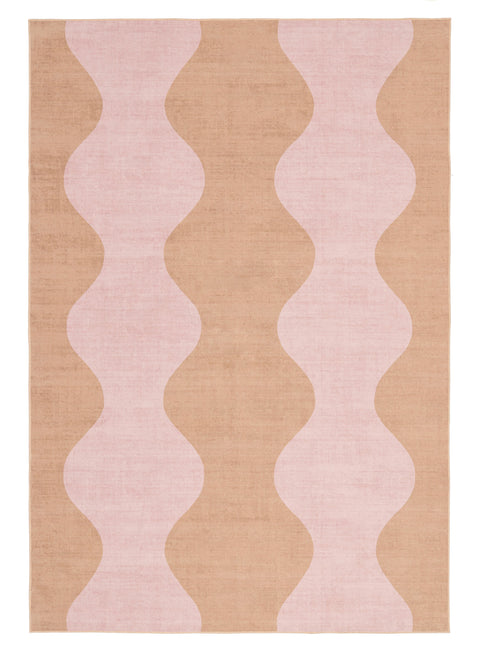Zamora Beige and Pink Wave Washable Rug