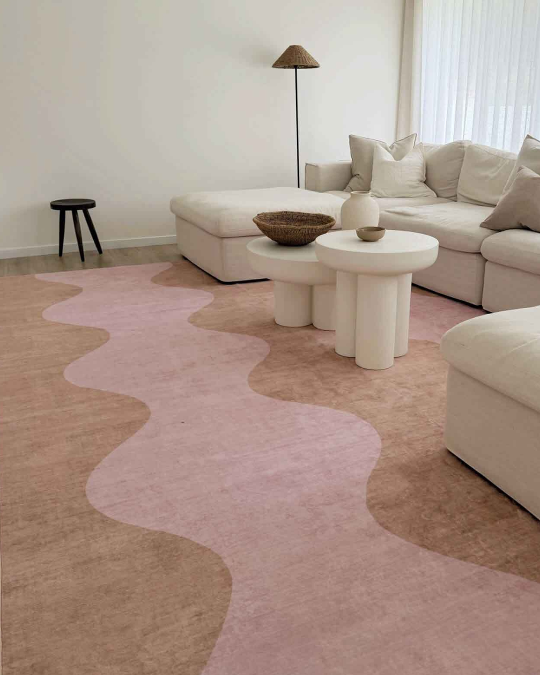 Zamora Beige and Pink Wave Washable Rug