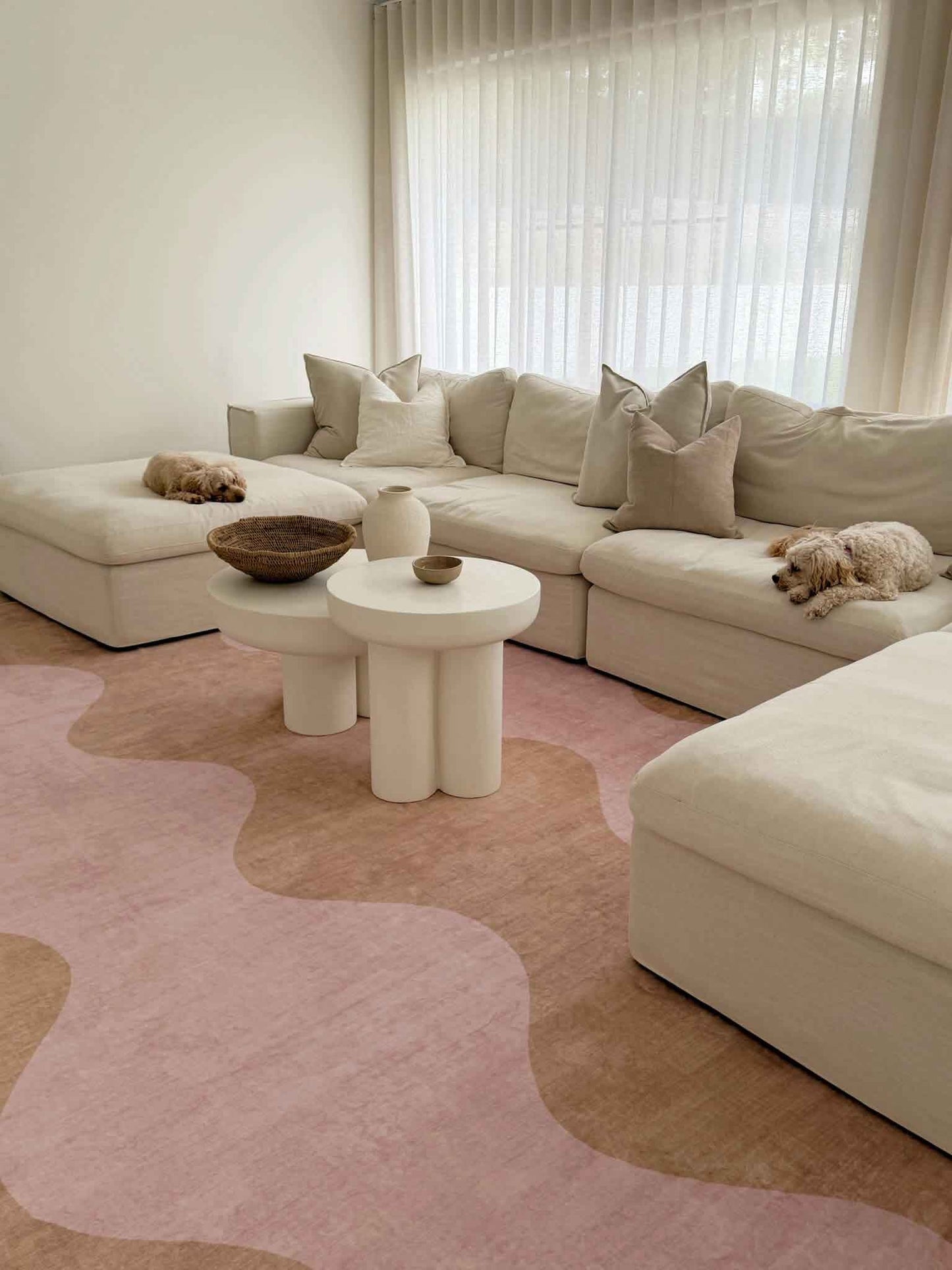 Zamora Beige and Pink Wave Washable Rug