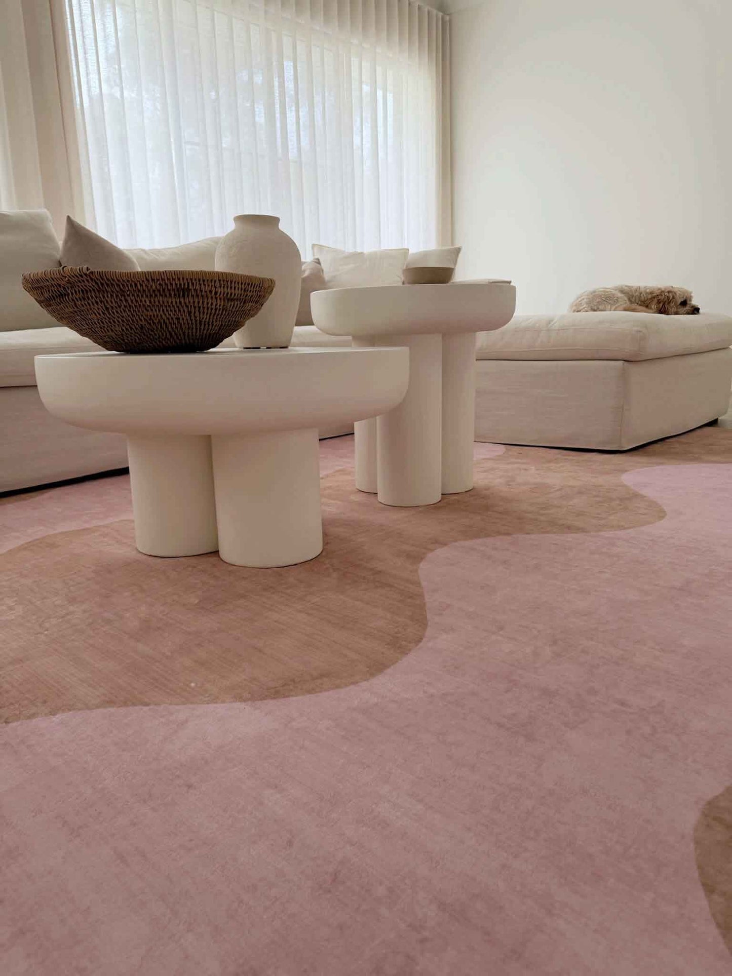 Zamora Beige and Pink Wave Washable Rug