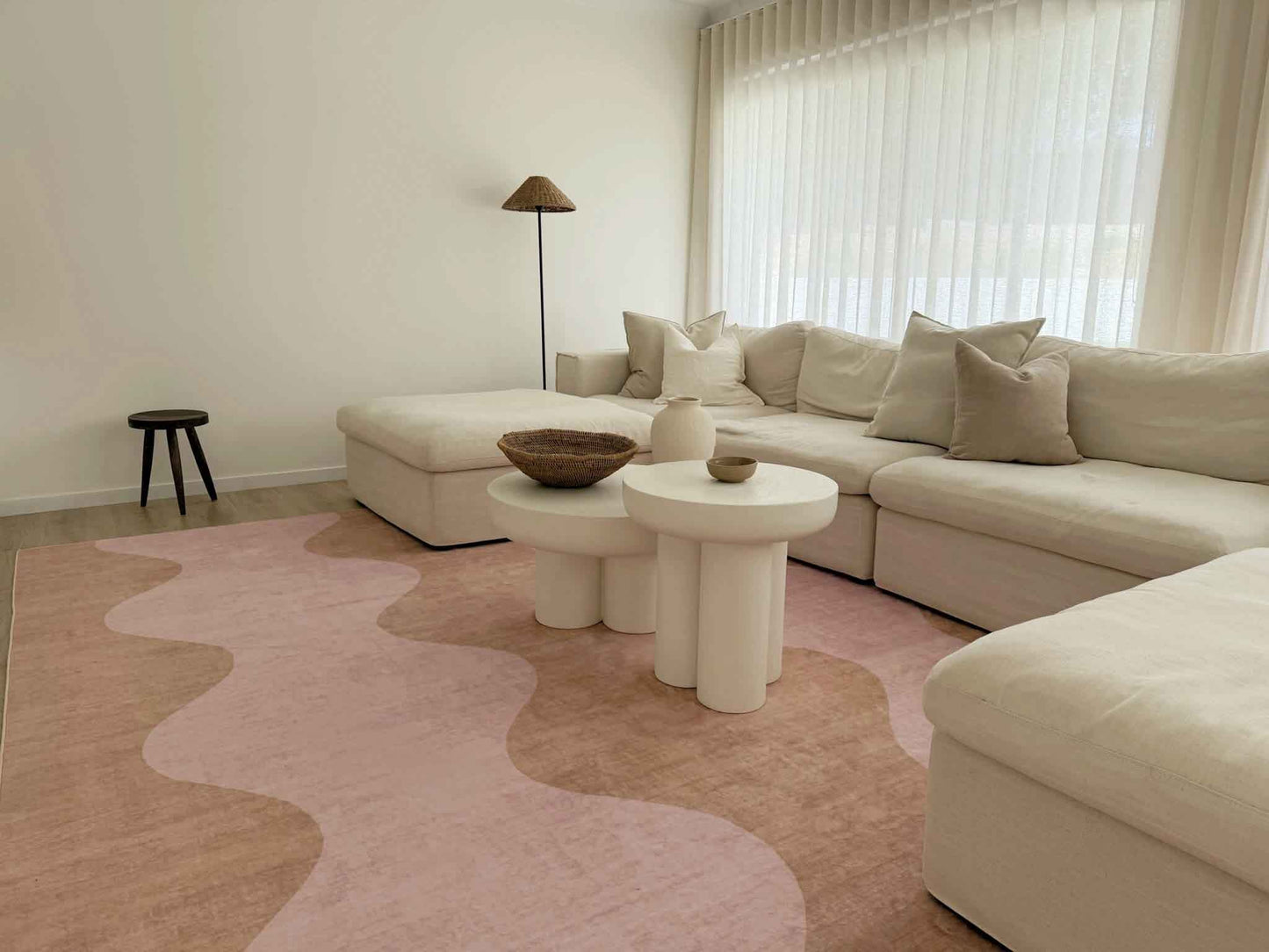Zamora Beige and Pink Wave Washable Rug