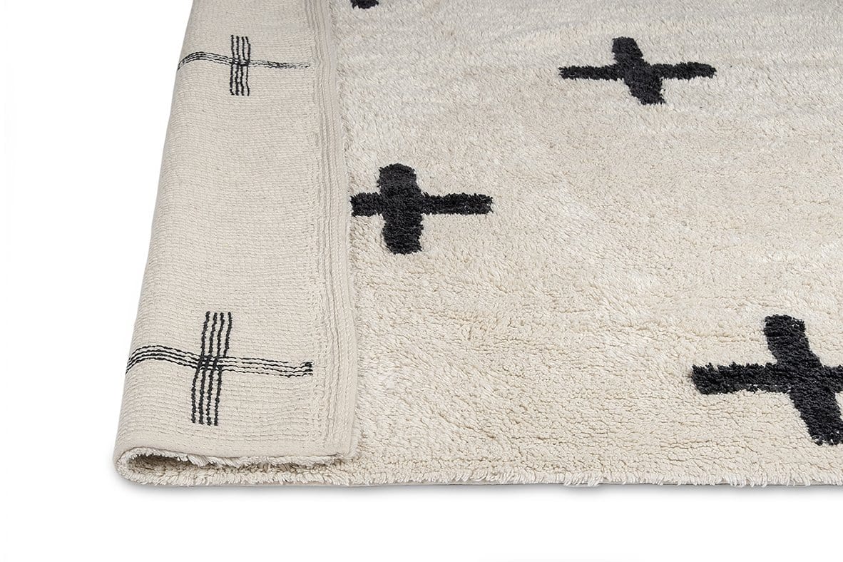 Zelia Black and Ivory Minimal Washable Berber Rug