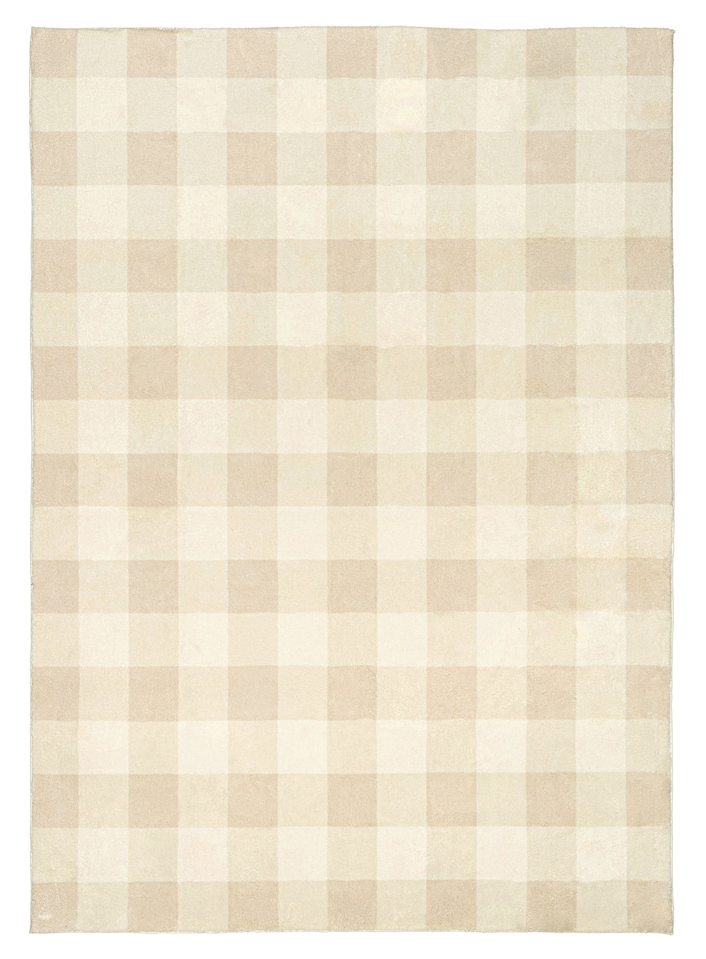Zira Neutral Beige Gingham Washable Rug